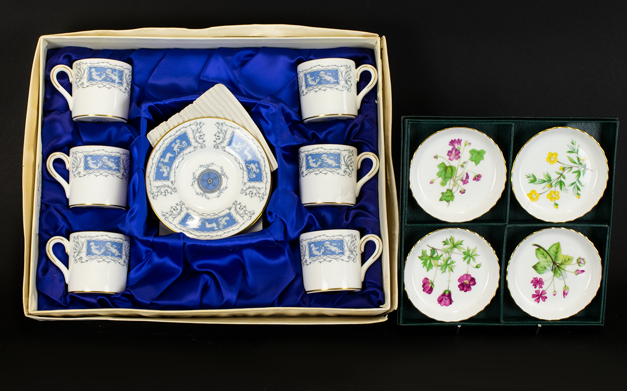 A Collection of Porcelain including a Boxed Coffee Set by Coalport 'Revelry' comprising six cups