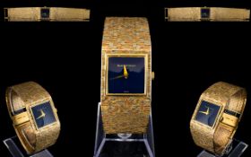 Bueche Girod Gents Impressive 9ct Multi-Gold Colour Bracelet Wrist Watch. Features a blue square