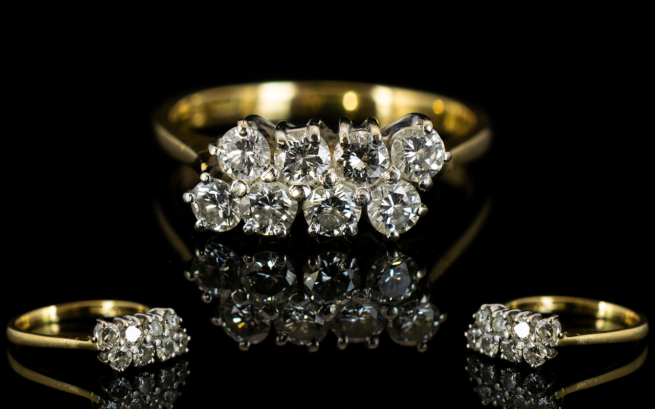 18ct Gold - Attractive Diamond Set Dress Ring of Pleasing Form,