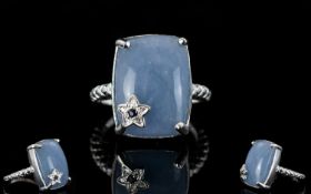 Angelite Statement Ring with sapphire set star accent, 12cts of the unusual stone, angelite, mined