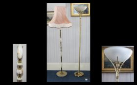 Modernist Gilt Standard Lamp With frosted glass shade.