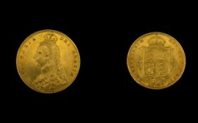 Queen Victoria Superb 22ct Gold Shield Back Jubilee Head Half Sovereign - Date 1887, London Mint. E.