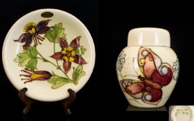Moorcroft Modern Signed Tube lined Lidded Ginger Jar of small proportions 'Butterflies' design on