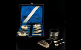 Silver Salt And Two Accompanying Spoons complete with inner glass liner, fully hallmarked,