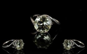 Green Amethyst Solitaire Ring, a round cut 5ct solitaire green amethyst in a six prong, crown style,