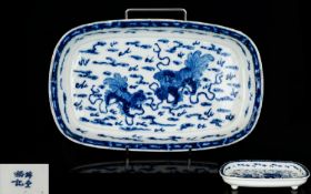 Chinese Antique Footed Blue And White Decorated Bowl Of Unusual shape, finely painted in underglazed