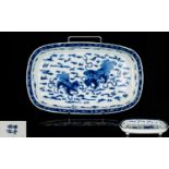 Chinese Antique Footed Blue And White Decorated Bowl Of Unusual shape, finely painted in underglazed