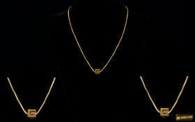 Gucci 18ct Gold Necklace 16 Inch Snake chain with 'Gucci' Clasp And Cube Pendant.