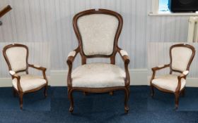Open Arm Chair Of generous proportion, in as new condition, mahogany finish with upholstered back,