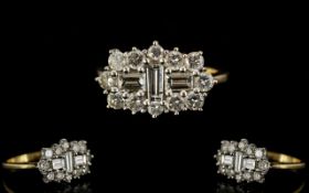 18ct Gold Diamond Set Ring - ladies pleasing baguette and brilliant cut diamond set ring.