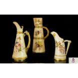Royal Worcester - Nice Quality Collection of Blush Ivory Hand Painted Jugs / Ewers ( 3 ) In Total