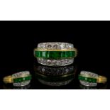 Ladies - Superb Quality 18ct Gold and Platinum Emerald and Diamond Set Dress Ring,