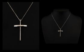 18ct White Gold Diamond Set Cross And Chain Set with 17 round brilliant cut diamonds suspended on a