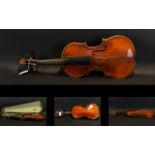 A Late 19th Early 20th Century Violin Two piece back, along with bow and fitted case, back length 13