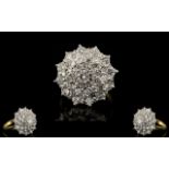 Ladies - Attractive 18ct Gold Diamond Set Cluster Ring, Flower head Design.