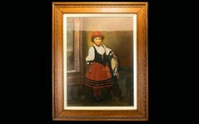 A Late 19th/ Early 20th Century Oil On Canvas Depicting a portrait of young girl with beribboned