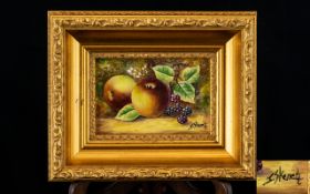 Royal Worcester Signed Handpainted Wall Plaque 'Fallen Fruits' small size still life of apples and