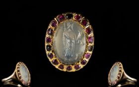 Antique Period - Oval Shaped 9ct Gold Intaglio / Seal Ring,