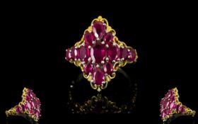 Ruby Lozenge Shape Cluster Ring, a cluster of 5.