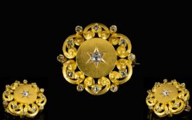 Antique Period - Attractive 18ct Gold Diamond Set Starburst Circular Open Worked Brooch of Good