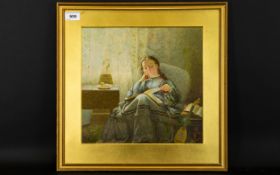 J .Randell Original Watercolour On Paper Depicting a seated female figure reading, signed to lower