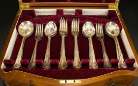 Deluxe Boxed 48 Piece Sterling Silver Canteen of Cutlery Place Setting for 6,