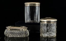 Three Silver Topped Dressing Table Jars To include Pin Dish hallmarked Birmingham 1926,