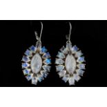 Moonstone Cluster Pair of Statement Earrings, 24cts of rainbow moonstone with adularescence, the