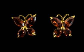 Hessonite Garnet Butterfly Stud Earrings,