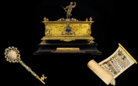 An Early 20th Century Silver Gilt Casket The lid mounted with figure of maiden with ceremonial horn,