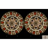 Royal Crown Derby Pair of Old Imari Single Gold Band 22ct Large Cabinet Plates pattern no 1128,