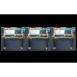 A Collection of Three Modern Brass Framed Glass Topped Tables - square lacquered brass frames with