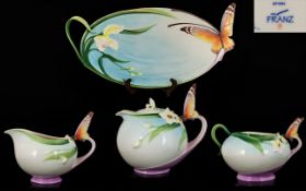 Franz Fine Porcelain Handpainted 4-Piece Papillon Butterfly Tea Service.