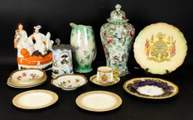 A Mixed Collection Of Ceramics To include Staffordshire flatback figure group,