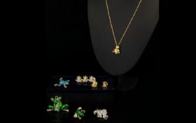 A Collection Of Frog Themed Costume Jewellery Items Eight pieces in total to include blue enamel