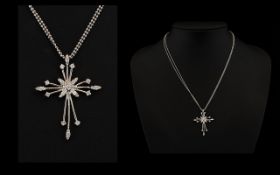 9ct White Gold And Diamond Cross Pendant Set with round modern brilliant cut diamonds,