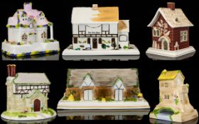 Coalport China Collection of Hand Painted Ceramic Cottages / Houses ( 6 ) Six In Total.
