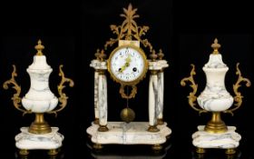 P Bonnet & P Pottier of Paris Impressive White Marble & Gilt Metal Portico/Garniture Clock Set.