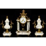 P Bonnet & P Pottier of Paris Impressive White Marble & Gilt Metal Portico/Garniture Clock Set.