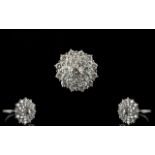 18ct White Gold Large - Impressive Diamond Set Cluster Ring In a Flower Head Design.