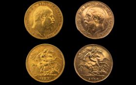 22ct Gold Half-Sovereigns (2). Average condition.