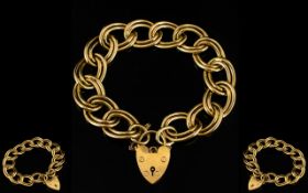 Attractive 9ct Gold Double Link Bracelet With Attached Heart Shaped Padlock And Safety Chain