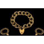 Attractive 9ct Gold Double Link Bracelet With Attached Heart Shaped Padlock And Safety Chain