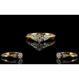 Antique 9ct Gold And Diamond Dress Ring With chevron shoulders,