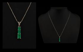 18ct White Gold And Emerald Set Contemporary Pendant Necklace rectangular form pendant Set with