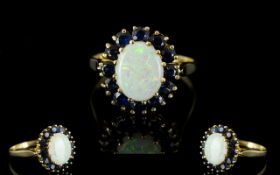 Ladies - 9ct Gold Opal and Sapphire Cluster Ring, Flower head Setting,