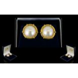 A Pair Of 14ct Gold Faux Pearl Stud Earrings Oversized,