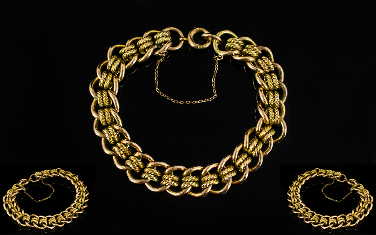 Antique Period 9ct Gold Bracelet - heavy and attractive, curb and rope twist bracelet.