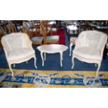 Two Shabby Chic Bergere Style Chairs Along With A Shabby Chic Style Small Table.