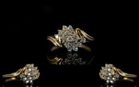 9ct Gold Diamond Cluster Ring Set with round brilliant cut diamonds, est diamond weight .